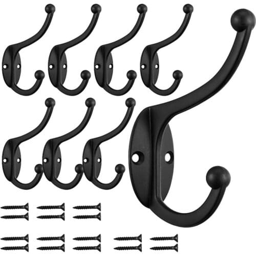 8PCS Coat Hooks Wall Mounted, Flyisland Double Wall Hooks Utility Retro Hooks for Coat, Bag, Towel, Key, Hat
