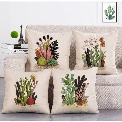Nordic Style Watercolor Succulent Pillow Case Short Plush 45*45cm Decor Plant Cactus Cushion Cover for Car Sofa Pillowcase T66