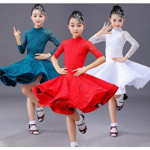 New Girls Lace Latin Dance Dress Children Dance Performance Competition Standard Dress Kids Dance Costumes