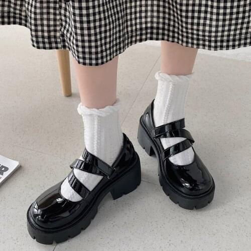 Gothic Lolita shoes Round Head Mary Jane Shoes Japanese College Girl JK Uniform Platform Strap Black Lolita platform Shoes