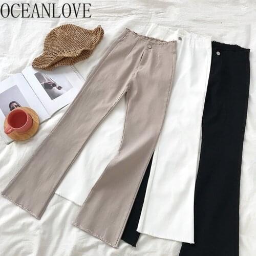 OCEANLOVE Woman Pants High Waist Spring Autumn Sollid Casual Korean Flare Pants Button 2021 Stretch Ropa Mujer Vintage