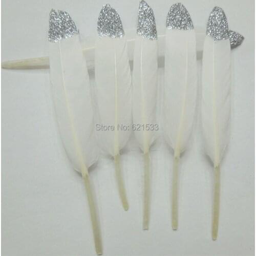WHOLESALE SILVER Dipped Feathers,Dipped Duck Cocottes Feathers,Silver Painted with Glitter,50pcs/lot