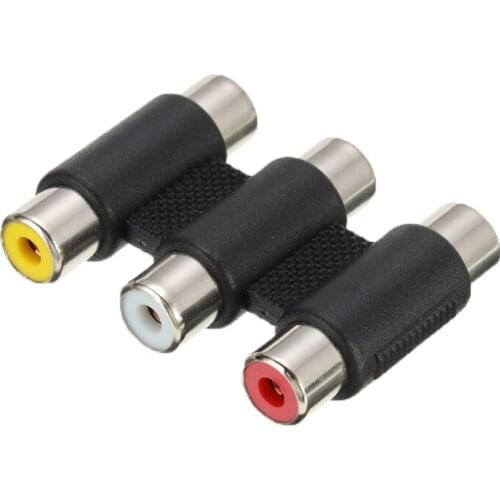 1PCS 3RCA Female to Female Coupler AV Video Audio Extension Adapter Jack Connector Coupler Adapter For Multimedia