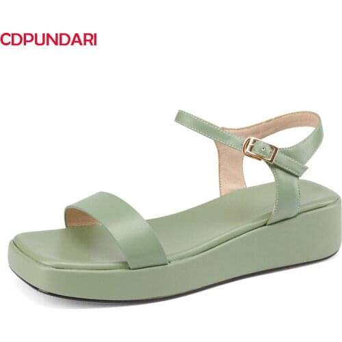 Ankle Strap Genuine Leather Flat Platform Sandals Women Summer Casual Shoes Blue White Sandales Femmes 2021 Sandalias Mujer
