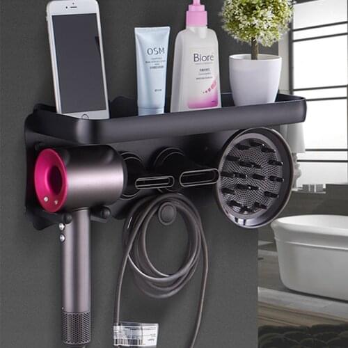 Hair Dryer Rack Wall-mounted Punch-free Toilet Multi-function Space Aluminum Hair Dryer Bracket Bathroom Air Tube Rack