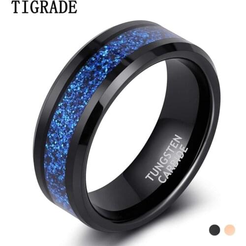 Tigrade 8mm Mens Tungsten Wedding Rings Rose Gold/Black Wedding Band High Polished Beveled Edge Comfort Fit Size 7-13