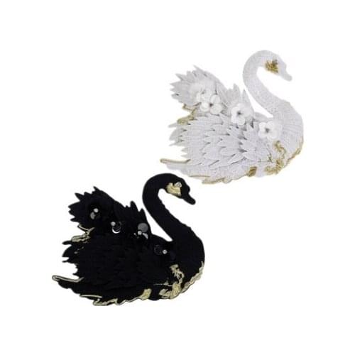 Large Beads Flowers Black/White Swan Embroidery Cloth Stickers Clothes Decorative Aaccessories Fashion Patch Stickers Manual DIY