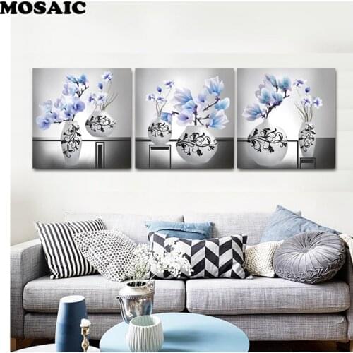 Triptych,Diamond Embroidery,white/orchid,Diamond Painting,flower,Cross Stitch,Full,square Rhinestone,Needlework,home Decoration