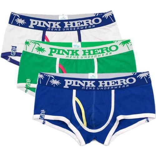 Pink Heroes 3pcs\\lot Men Underwear Boxers Cartoon Printed Cotton Boxer Mens Underwear Brand U Pouch Men Flat Foot Boxer Shorts