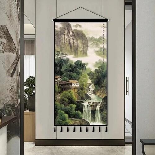 Vintage Landscape Art Canvas Painting Scroll Painting Hang Decor Chinese Style art Posters Wall Tapestry Home Living Room Decor