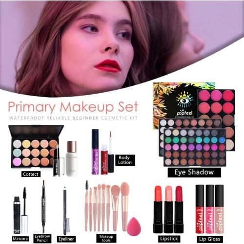 All In One Makeup Kit Essential Starter Cosmetic Tool Gift Set(Eyeliner,Eyeshadow,Eyebrow Pensil,Mascara,Lipstick,Lipgloss)