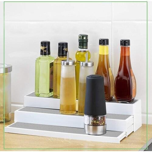 Retractable Kitchen Storage Closet Organizer Plastic Seasoning Storage Tray Home Accessories 3 Tier Spice Rack Space Saving