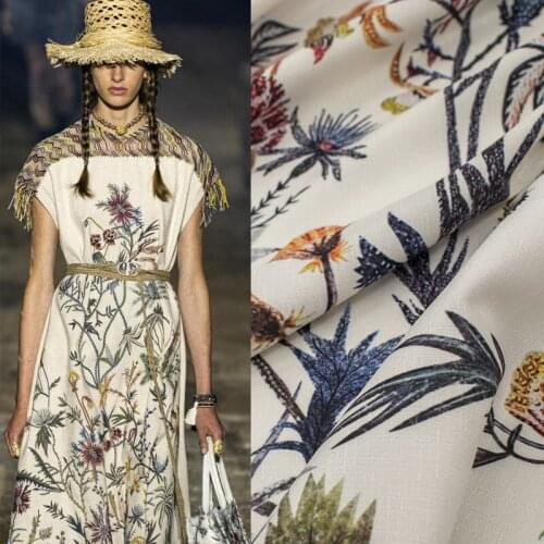 Colorful flowers and plants digital printing linen fabric for dress shorts tissus au mètre telas por metro tissu ткань для шитья