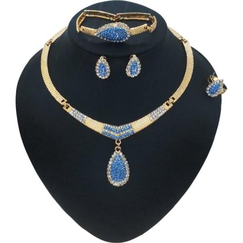 Yulaili European and Lndian Bridal Fashion Jewelry Set and Luxurious Evening Banquet Ladies Wear Blue Diamond Jewelry Sets Gift
