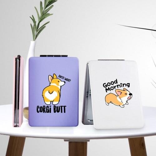 Cartoon Corgi Dog Makeup Mirror with 2 Side for Girl Portable Travel Folding Magnifying Compact Pocket Cosmetic Vanity Mirrors