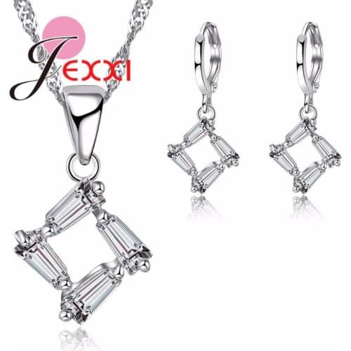 Luxury 925 Sterling Silver Cubic Zircon Crystal Pendants Necklace Earrings Sets For Woman Party Bridal Wedding Jewelry Set