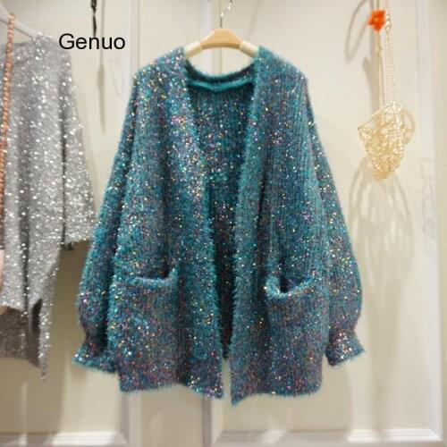 Cardigan Women Knitting Sweater Fashion Pocket V-Neck Long sleeve Knit Cardigans Coat Thick Warm Sweaters Female Autumn Winter