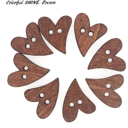10PCs Wholesale Natural Wooden Buttons Heart Shape Coffee Color Scrapbooking Sewing Accessories DIY Craft 2 Holes 18*16mm