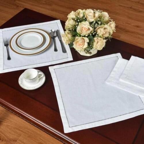 2pcs Hemstitched Napkins/Placemat,100% Cotton, Handmade, White/Off White, banquets/Hotel/Cafe