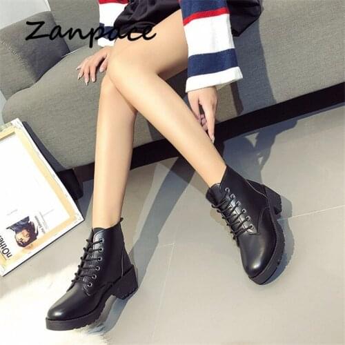 2019 Winter Leather Ankle Boots Women Casual Med Heeled Shoes Winter Lace-Up Motorcycle Womens Short Boots zapatos de mujer