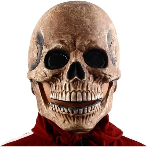 2021 Adult Latex Skull Masks Moving Jaw Full Head Mask Halloween Skeleton Cosplay Horror Zombie Headgear