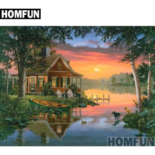 HOMFUN Full Square/Round Drill 5D DIY Diamond Painting "Sunset landscape" 3D Embroidery Cross Stitch 5D Home Decor A00791
