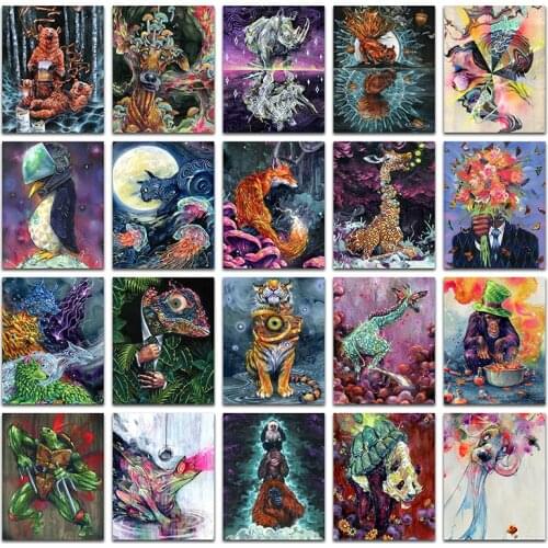 New Diamond painting Cartoon Alien Bear Penguin Cat Fox Rhino Giraffe DIY Full Square Drill embroidery Cross stitch mosaic 733