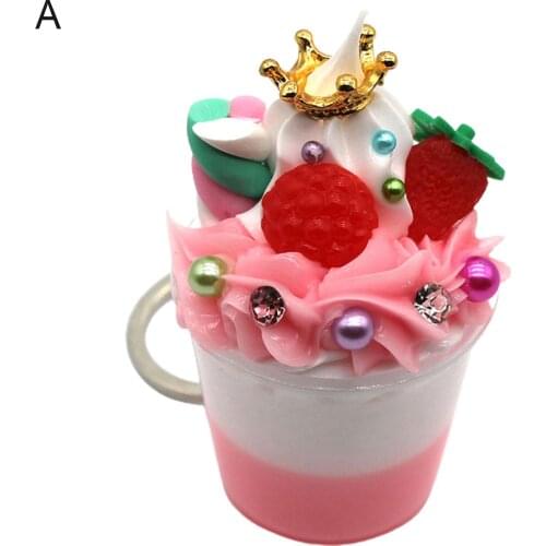 Simulation Realistic Practical Multi-occasional Stylish Pearl Ice Cream Cup Keychain Bag Pendant Hanging Decor Gift