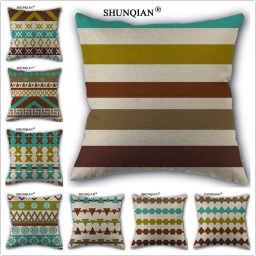 Linen Cotton geometry Pillow Cover Custom Print Home Decorative Throw Pillows Cases 45x45cm one side WJY417-7