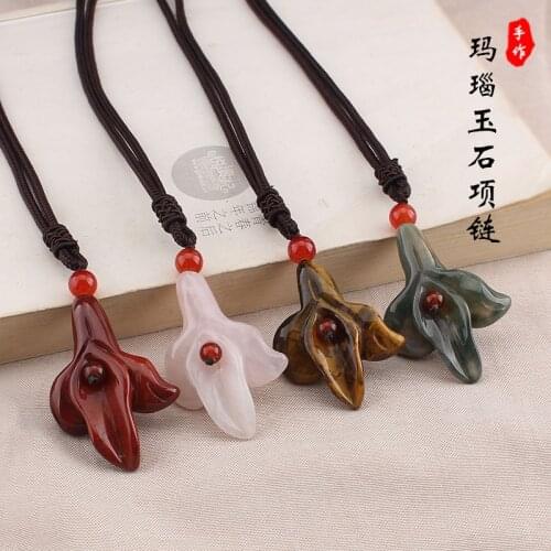 Orchid flowers Nature stone pendant jewelry Ethnic Nepal vintage exotic necklace for women