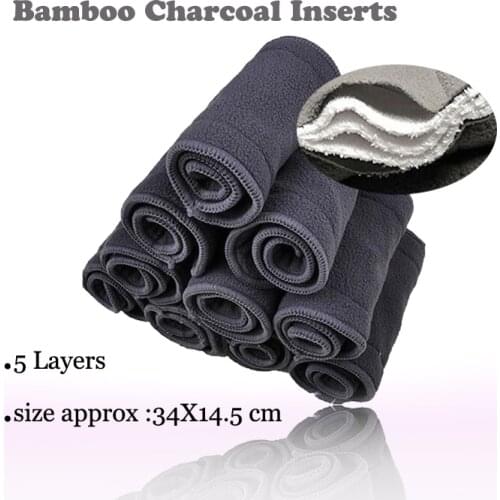 Babyfriend Reusable 5 Layers Baby Dipaer Inserts Soft Washable Bamboo Charcoal Liners for Cloth Diapers Absorbency Nappy Liners