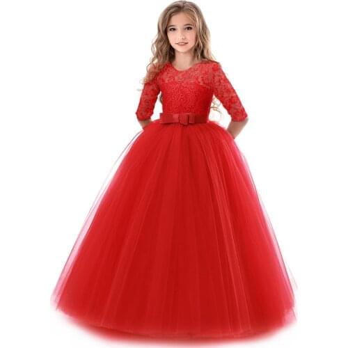 Explosion models childrens dress long-sleeve lace in the big childrens tutu bow waist waist European and American prince