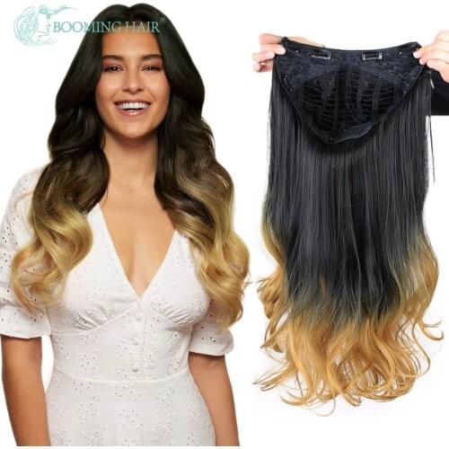 Long Wavy U Part Wig Half Wig Synthetic Wigs Clip On Hair Extensions White Wig For Women Natural Hair High Temperature Fiber