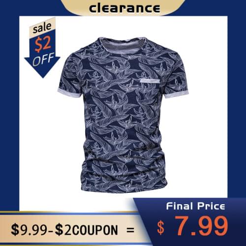 AIOPESON Leaf Printed T Shirt Men Pocket Casual High Quality 100% Cotton Men Clothing 2021 New Summer Hawaii Style Mens T Shirt