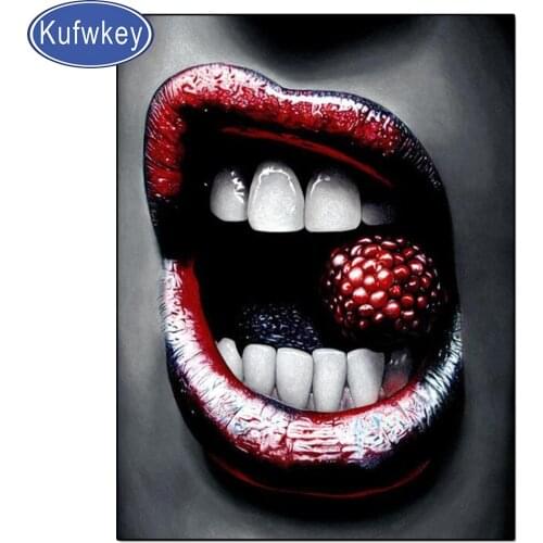 Full Drill Square Diamond Painting"Woman Lip raspberry"Picture 5D DIY Diamond Embroidery Mosaic set Home Decor Gift
