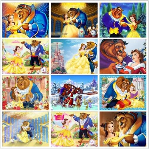 5D DIY Full Drill Diamond Painting Disney Beauty And The Beast Cartoon Movie Girl Diamond Mosaic Embroidery Handmade Home Decor