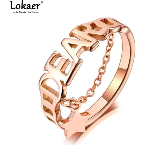 Lokaer Fashion Titanium Stainless Steel DEAR Letter Ring Rose Gold Office Style Bohemia Party Star Rings For Women Girls R20091