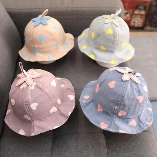Cute Heart Printed Kids Bucket Hat Summer Adjustable Boys Girls Sun Hats Outdoor Adjustable Children Beach Panama Cap