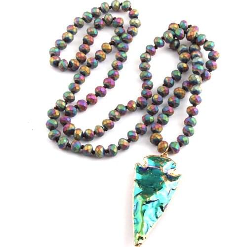 Fashion Bohemian Tribal Jewelry Long Crystal Glass Knotted Crystal Arrowhead Necklaces