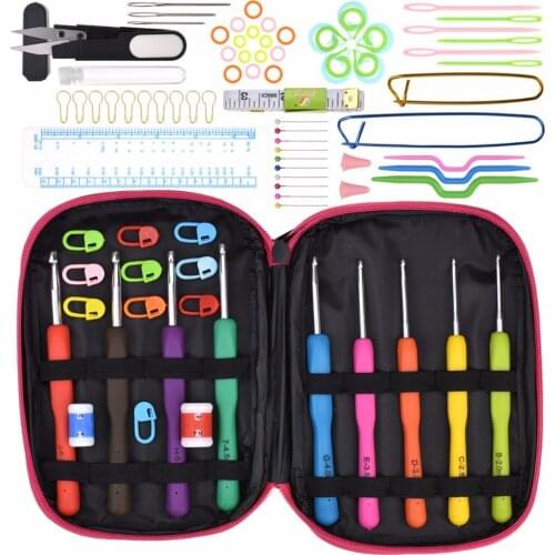 Mix 9pcs Crochet Hooks Set Knitting Soft Handle Crochet Needles Sweater Knitting Needles Scissors Sewing Accessories with Bag