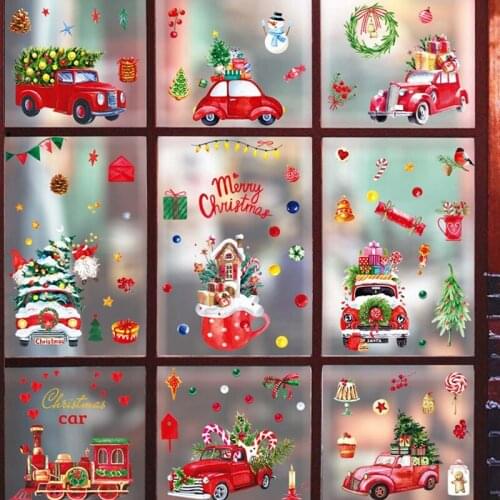2021 Merry Christmas Window Stickers Christmas Car Series Glass Doors Windows Wall Decals Holiday Decorations New Year 2022