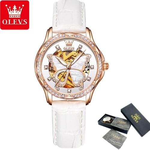 OLEVS Swiss Hollow Design Mechanical Ladies Watch Fashion Luxury Brand Ladies Waterproof Automatic Ceramic Watch Montre Femme