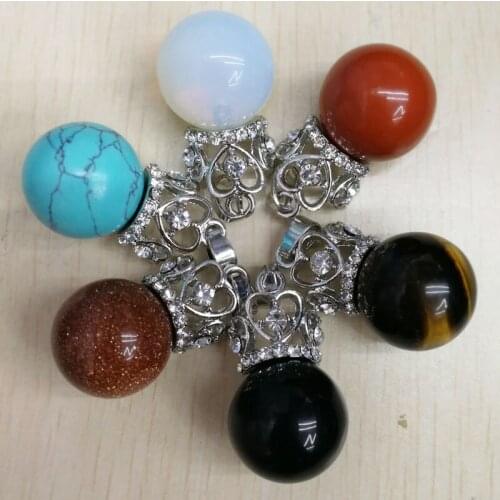 Wholesale Fashion 20mm Natural Stone round beads imperial crown pendants Mixed Charm crown Pendants 12pcs Free shipping