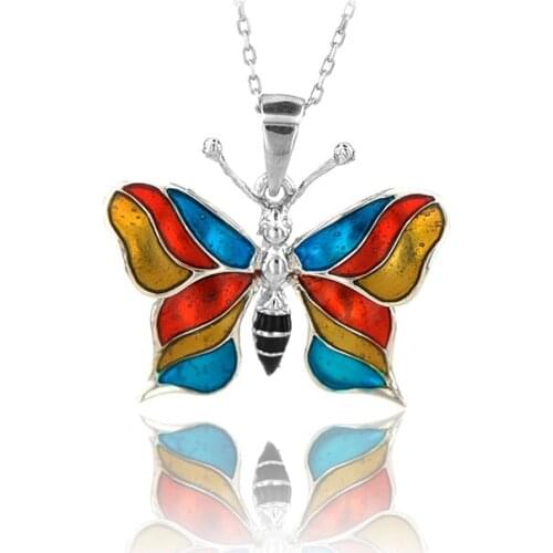 Butterfly Necklace 925 Sterling Silver Colorful Nature Charm Bridesmade Nature Lover Gift