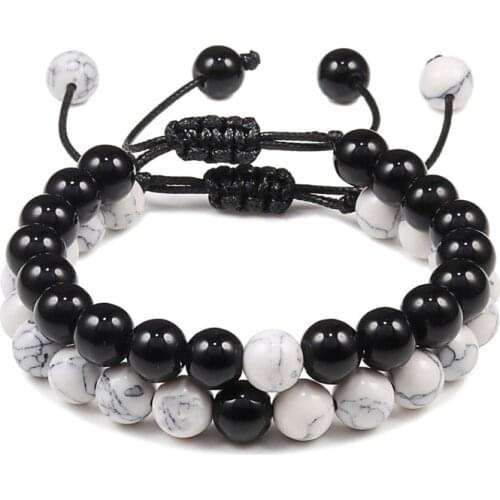 Couple Bracelets Natural Lava Black White Yin Yang Braid Rope Bracelet Women Men Charm Handmade Adjustable Beaded Accessories