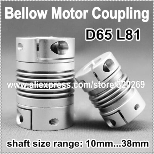 R+W Metal Zero-Backlash Bellow Servo Motor Coupling D65 L81 Bore CNC 12 12.7 14 15 16 17 18 19 20 22 24 25 28 30 32 35 38 Mm
