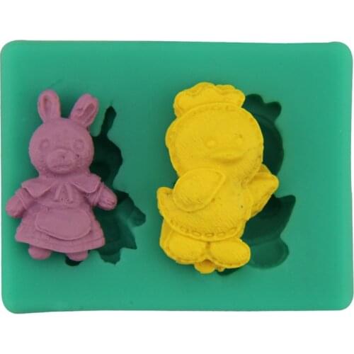 Cartoon rabbit chicken flip sugar silicone mold chocolate baking candy cake decoration mold DIY drop glue plaster soap mold