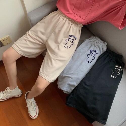 Summer Women Shorts Casual Loose Solid Bear Letter Print Pockets Leisure Korean Style Oversize D Sweatpants Wide Leg Short Pants