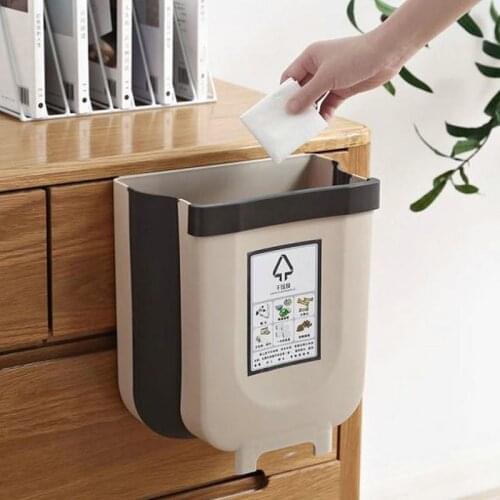 Folding Waste Bin Kitchen Cabinet Door Hanging Trash Can Wall Mounted Trashcan For Bathroom Toilet Garbage Storage Free Shipping