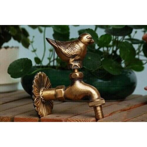 Outdoor Faucet Rural Garden Bibcock with Antique Bronze Sparrow Bird Tap for Washing Machine
